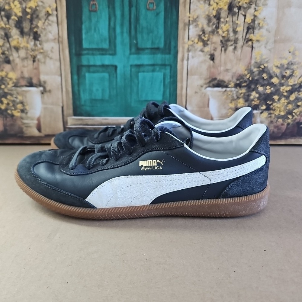 Puma Mens Super Liga Og Retro 356999 09 Black White Running Shoes Lace Up Sz 13